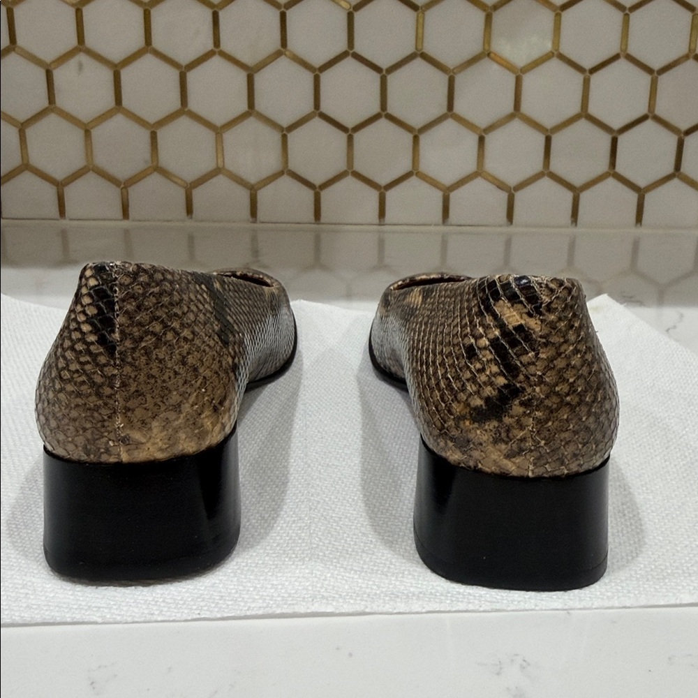 Lauren Ralph Lauren Tan and Black Snakeskin-Print Flats - Picture 3 of 7